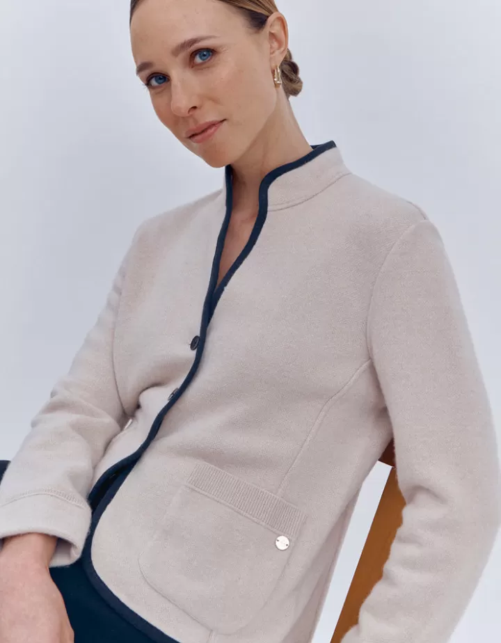 Vestes & Manteaux | Maille>DEVERNOIS Veste courte en laine et cachemire Tricotée en France Beige