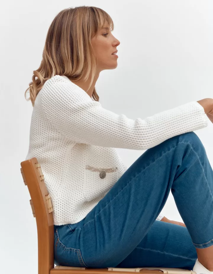 Vestes & Manteaux | Maille>DEVERNOIS Veste courte maille Tricoté en France Blanc
