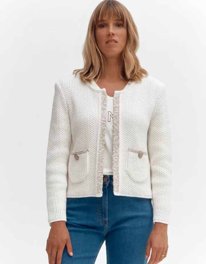 Vestes & Manteaux | Maille>DEVERNOIS Veste courte maille Tricoté en France Blanc