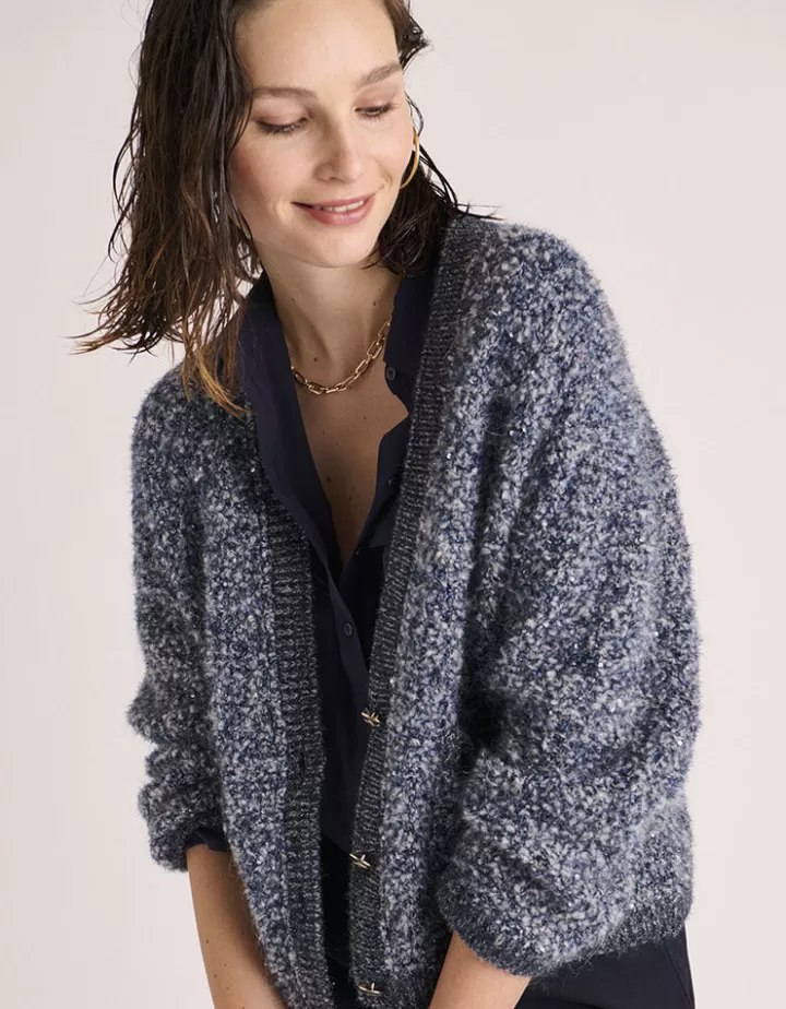 Vestes & Manteaux>DEVERNOIS Veste en bouclette irisée Tricotée en France Bleu