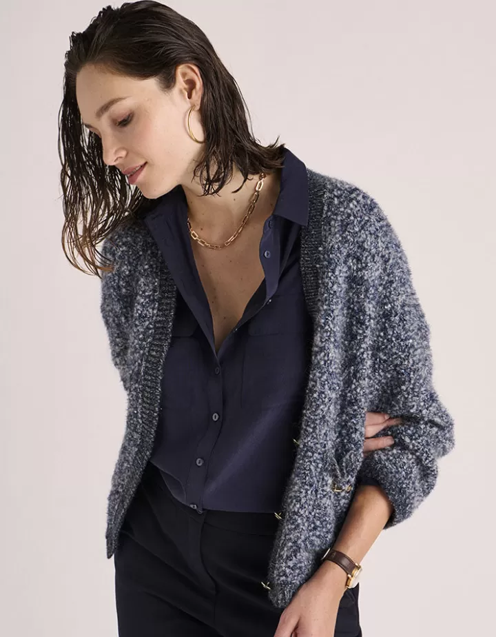 Vestes & Manteaux>DEVERNOIS Veste en bouclette irisée Tricotée en France Bleu