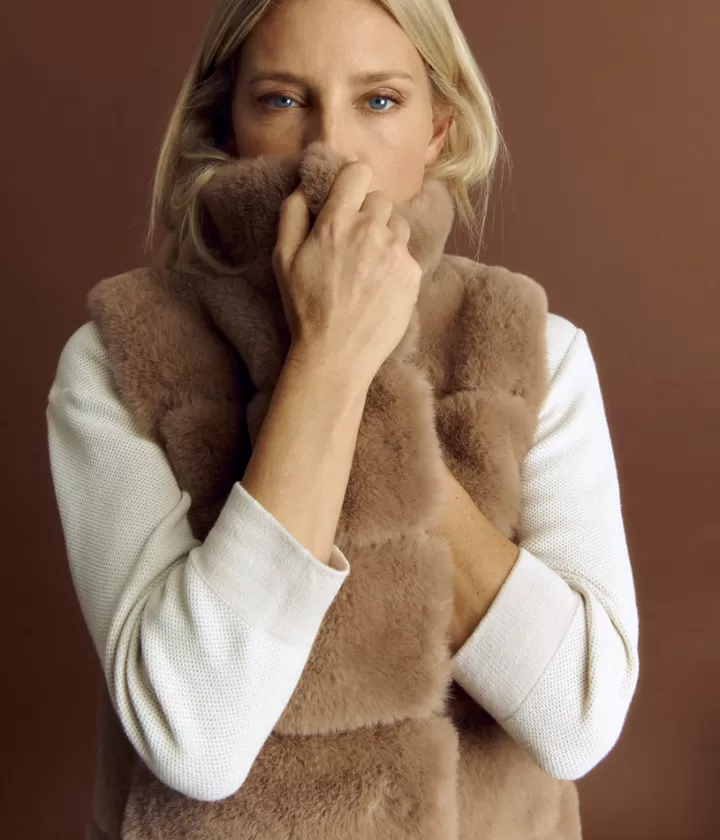 Vestes & Manteaux>DEVERNOIS Veste en fausse fourrure Sans manches Beigebeige