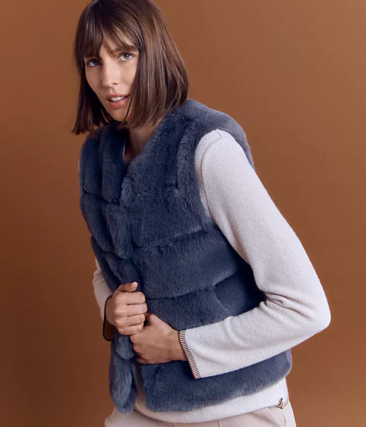 Vestes & Manteaux>DEVERNOIS Veste en fausse fourrure Sans manches Grisperle