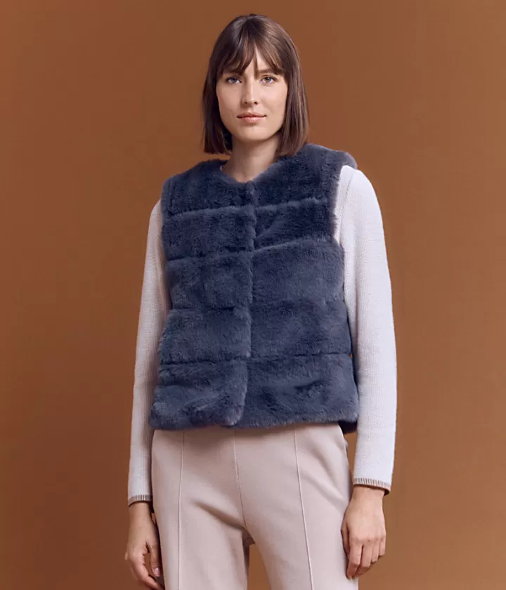 Vestes & Manteaux>DEVERNOIS Veste en fausse fourrure Sans manches Grisperle