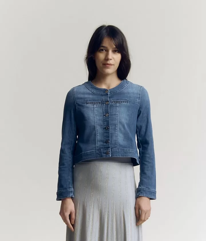 Vestes & Manteaux>DEVERNOIS Veste en jean Détails clous Bleujean