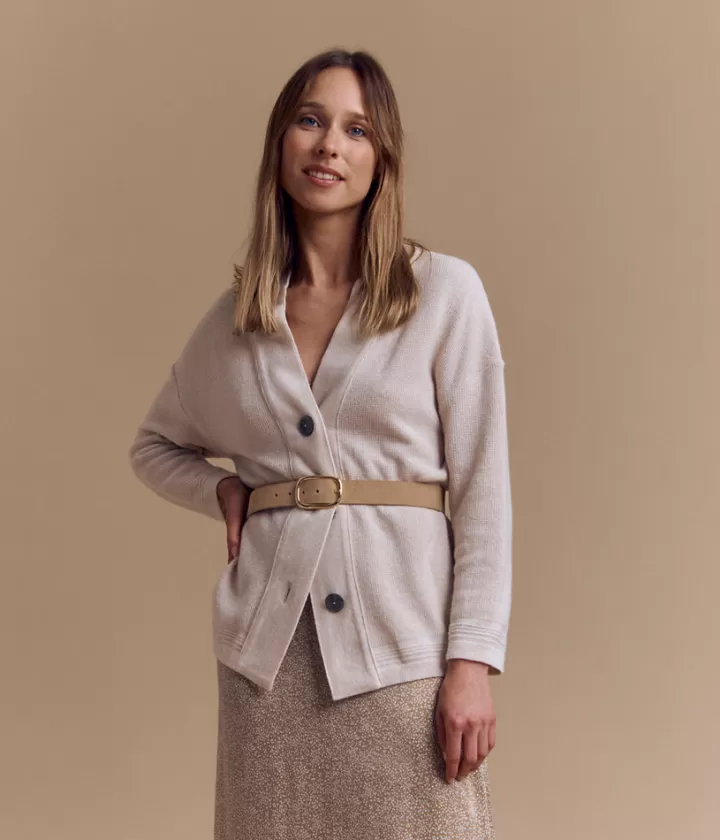 Vestes & Manteaux | Maille>DEVERNOIS Veste en laine Mérinos et cachemire Tricotée en France Beigepeau