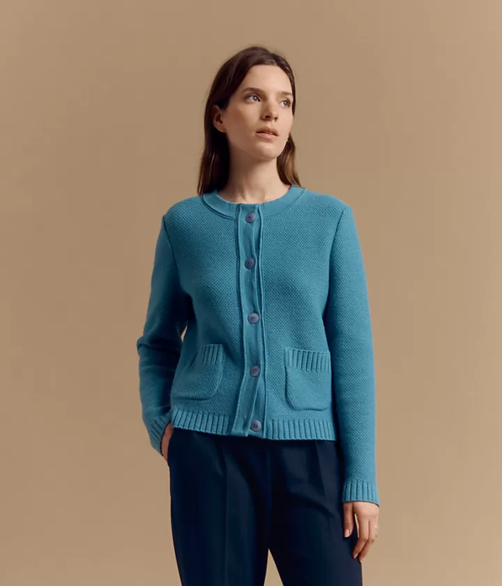 Vestes & Manteaux | Maille>DEVERNOIS Veste en laine Mérinos Made in France Bleumesange
