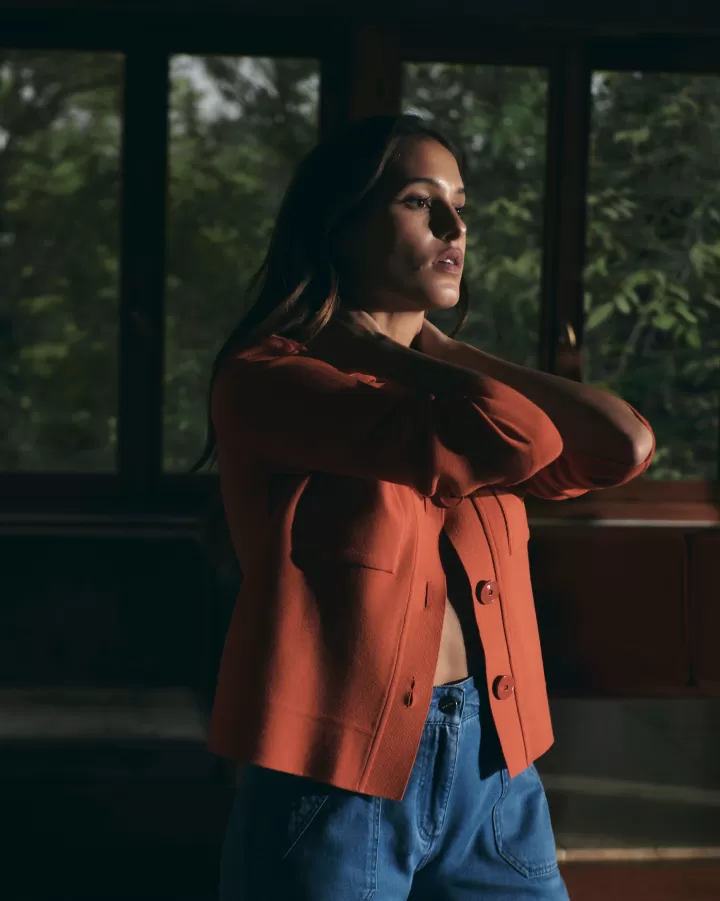 Vestes & Manteaux | Maille>DEVERNOIS Veste en maille milano stretch Tricotée en France Orange