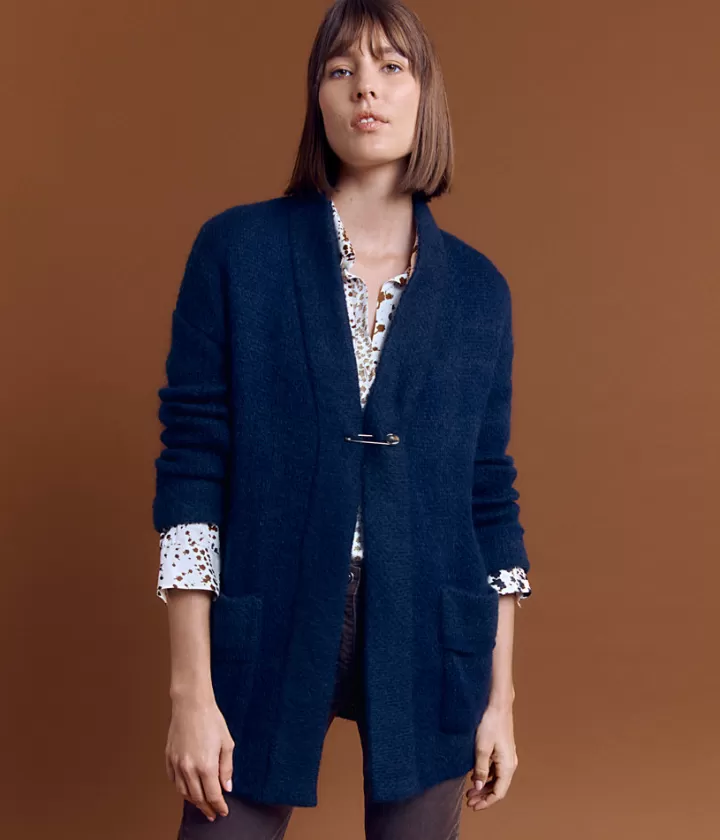 Vestes & Manteaux | Maille>DEVERNOIS Veste en mohair Tricotée en France Bleumarine