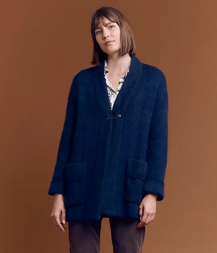 Vestes & Manteaux | Maille>DEVERNOIS Veste en mohair Tricotée en France Bleumarine