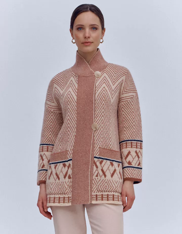 Vestes & Manteaux | Maille>DEVERNOIS Veste jacquard en mohair Tricotée en France Beige