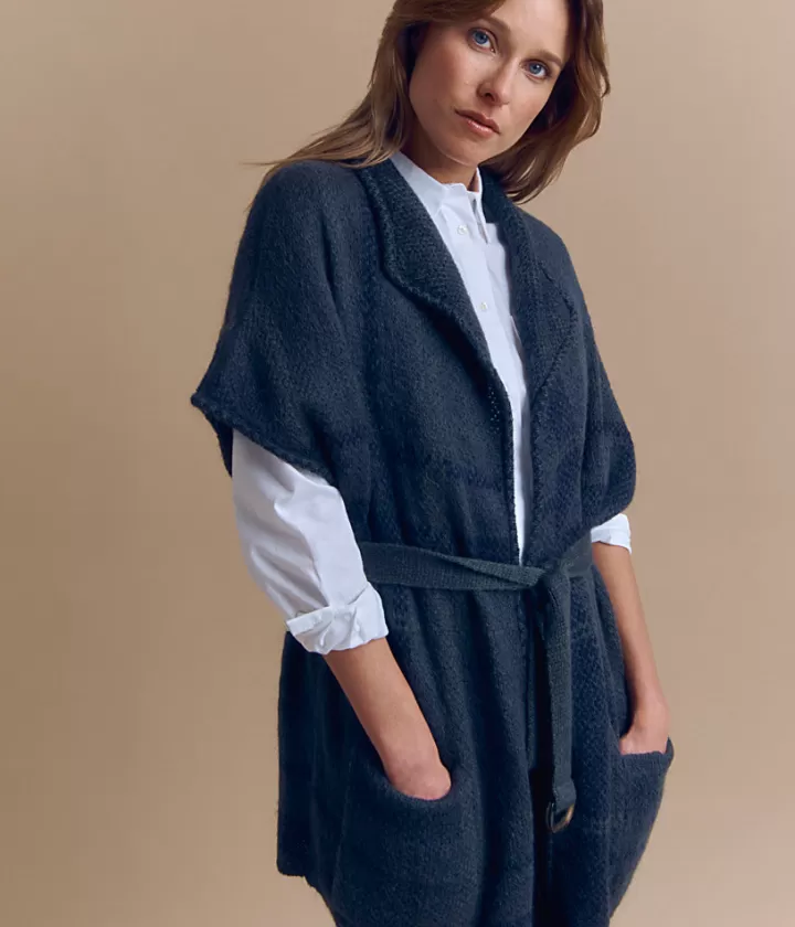 Vestes & Manteaux>DEVERNOIS Veste kimono en mohair Tricotée en France Vertfonce