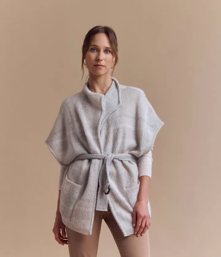 Vestes & Manteaux>DEVERNOIS Veste kimono en mohair Tricotée en France Beige
