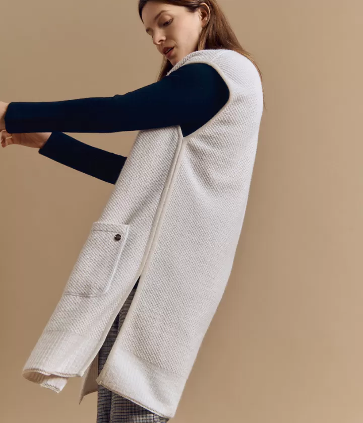 Vestes & Manteaux | Maille>DEVERNOIS Veste longue en laine Mérinos et alpaga Tricotée en france Beige