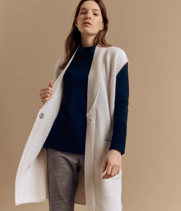 Vestes & Manteaux | Maille>DEVERNOIS Veste longue en laine Mérinos et alpaga Tricotée en france Beige