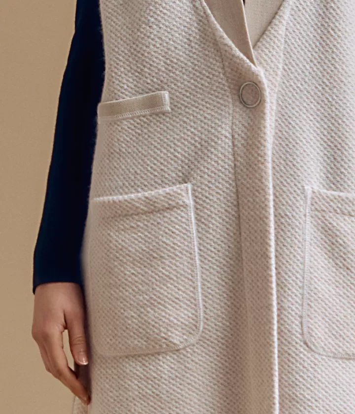 Vestes & Manteaux | Maille>DEVERNOIS Veste longue en laine Mérinos et alpaga Tricotée en france Beige