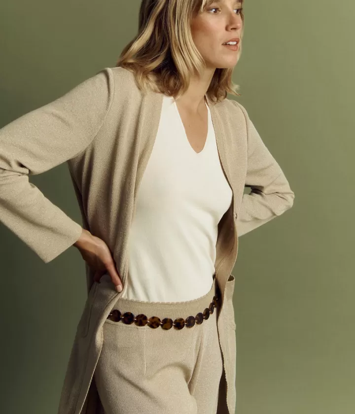 Vestes & Manteaux | Maille>DEVERNOIS Veste longue maille milano irisée Tricotée en France Or