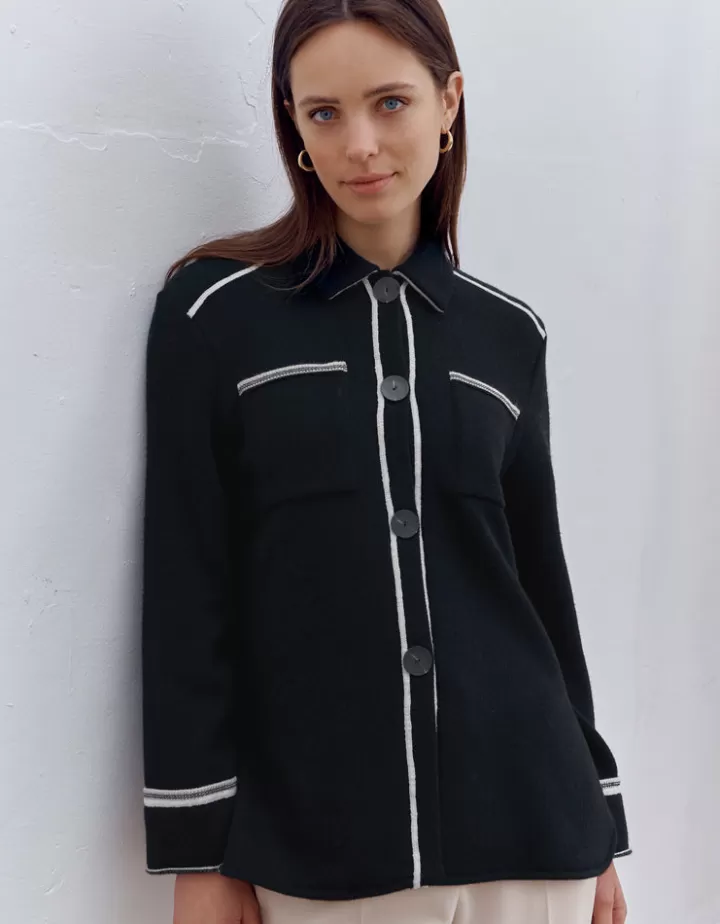 Vestes & Manteaux | Maille>DEVERNOIS Veste maille en laine et cachemire Tricotée en France Noir