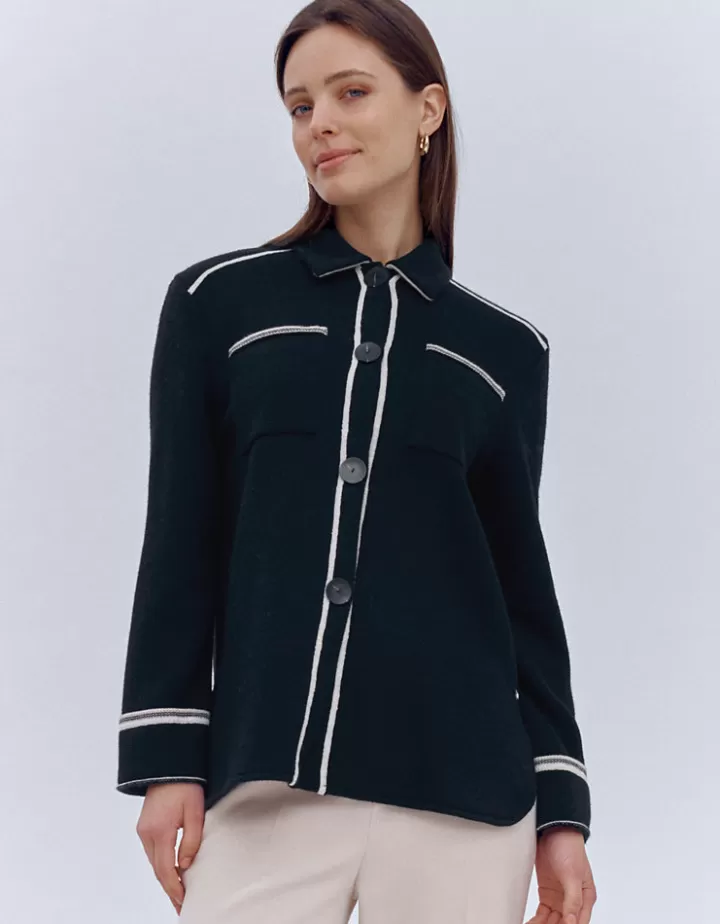 Vestes & Manteaux | Maille>DEVERNOIS Veste maille en laine et cachemire Tricotée en France Noir