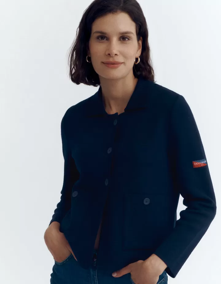 Vestes & Manteaux | Maille>DEVERNOIS Veste maille en mérinos Made in France Marine