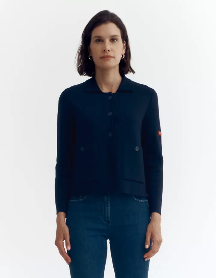 Vestes & Manteaux | Maille>DEVERNOIS Veste maille en mérinos Made in France Marine