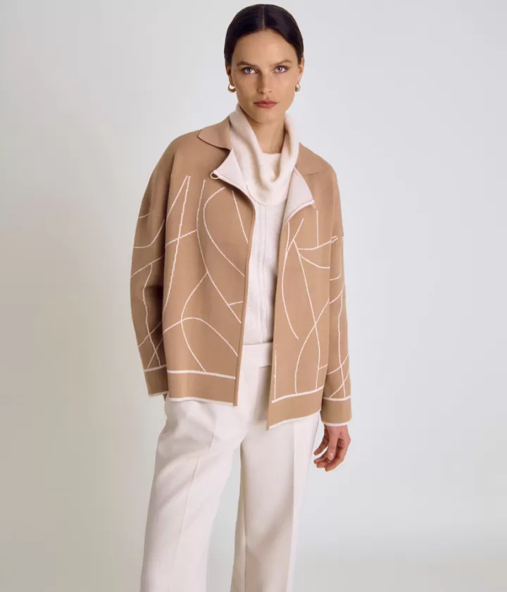 Vestes & Manteaux | Maille>DEVERNOIS Veste maille jacquard double face Tricotée en France Beige