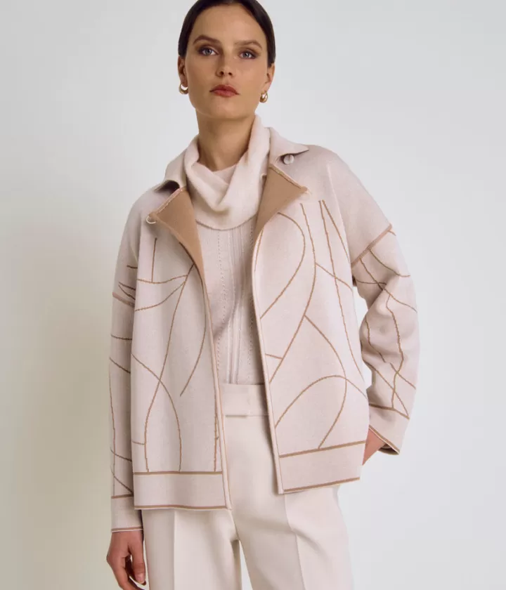 Vestes & Manteaux | Maille>DEVERNOIS Veste maille jacquard double face Tricotée en France Beige