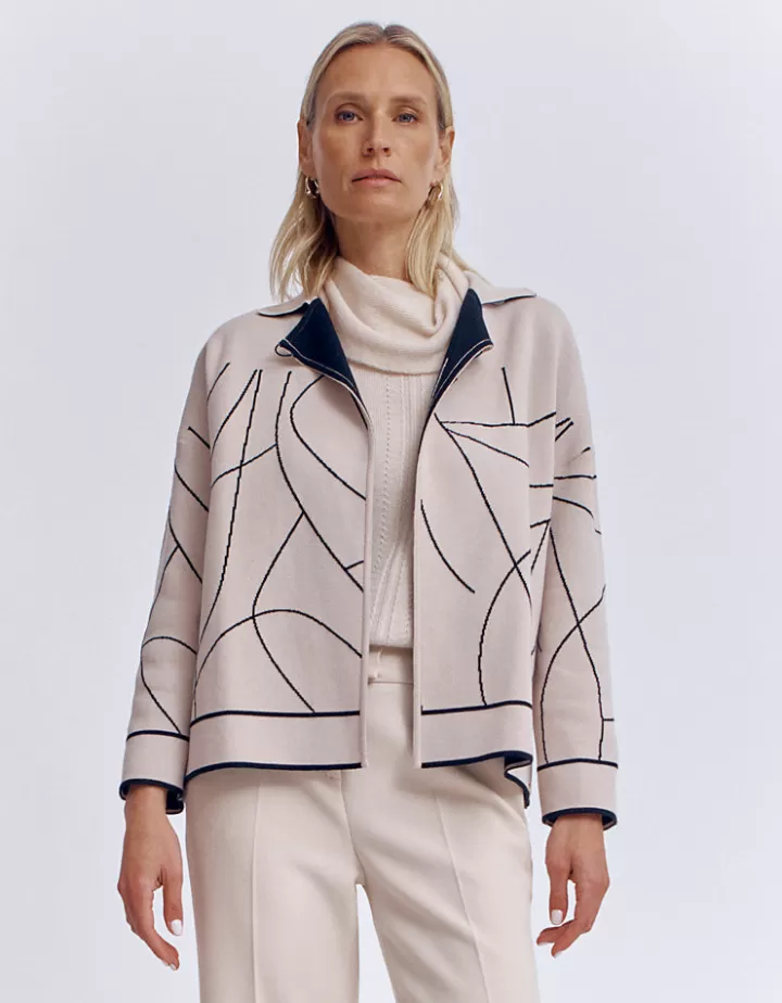 Vestes & Manteaux | Maille>DEVERNOIS Veste maille jacquard double face Tricotée en France Beige