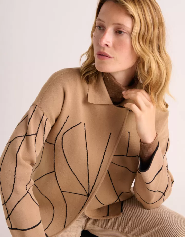 Vestes & Manteaux | Maille>DEVERNOIS Veste maille jacquard double face Tricotée en France Marron