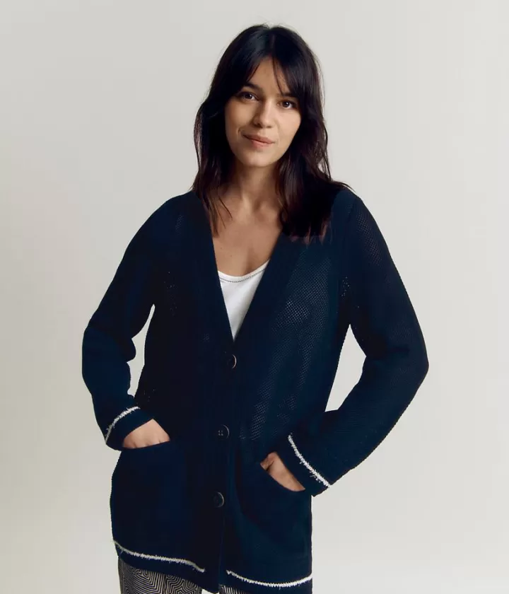 Vestes & Manteaux | Maille>DEVERNOIS Veste maille résille en viscose Tricotée en France Noir