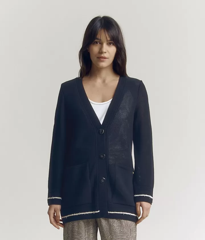 Vestes & Manteaux | Maille>DEVERNOIS Veste maille résille en viscose Tricotée en France Noir