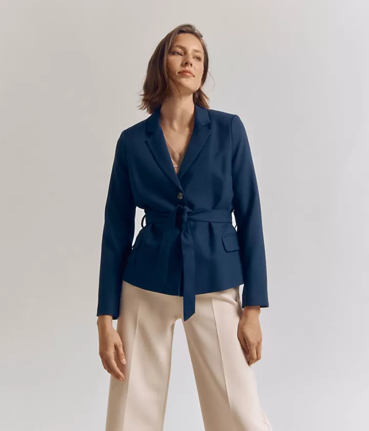 Vestes & Manteaux>DEVERNOIS Veste souple ceinturée En double toile armaturée Marine