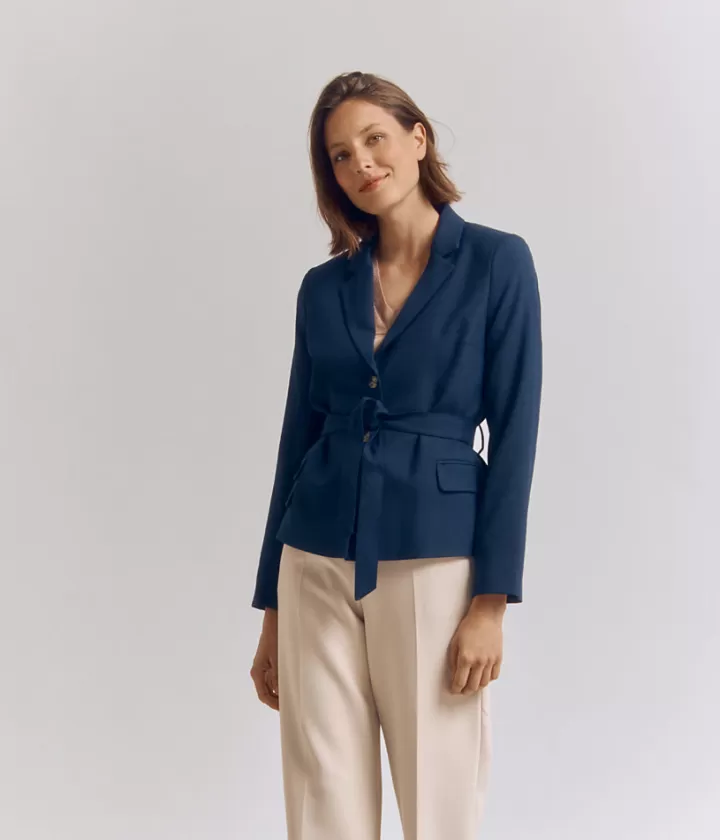 Vestes & Manteaux>DEVERNOIS Veste souple ceinturée En double toile armaturée Marine